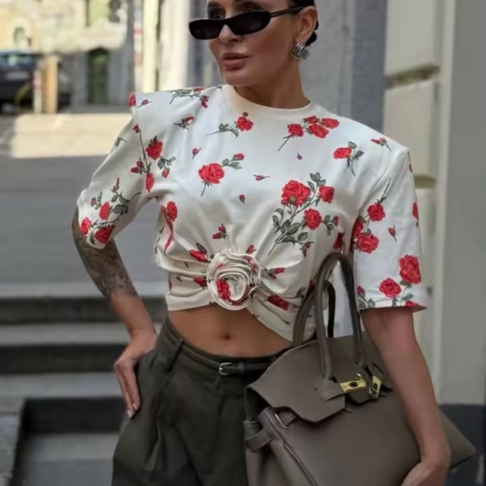 Floral Print Women's Top - White and Red Magda Butrym